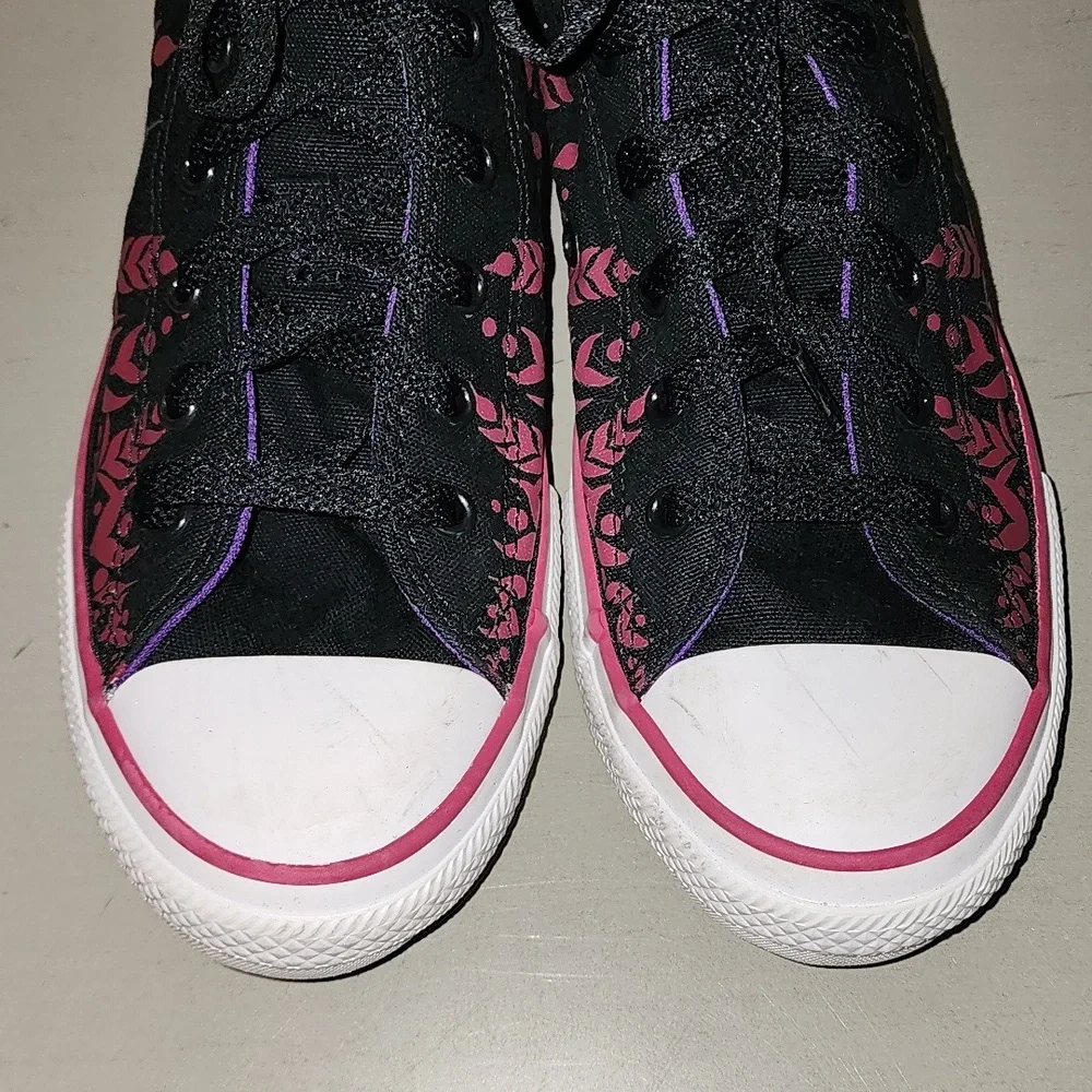 Converse Black and Purple High-Top Sneakers with Character Design